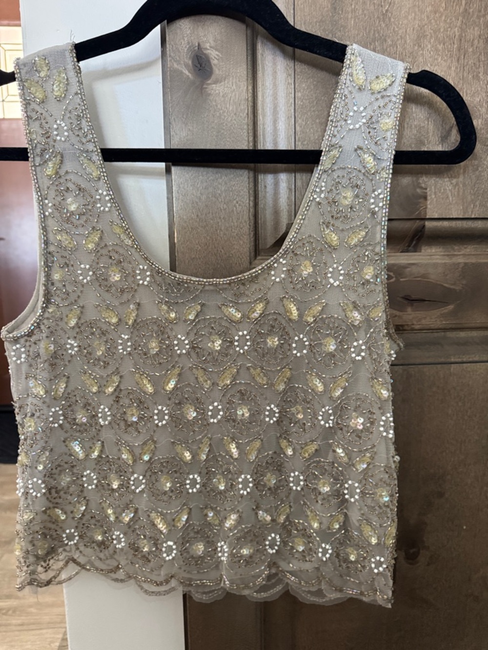 Topshop Gray Petite Beaded Ivory and Gold Embellished Crop Top Camisole